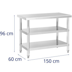 Tabela iz nerjavečega jekla WorkTop 2 Police 100x60cm