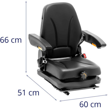 Assento. Uma cadeira ajustável com braços e uma tira para trator. Um assento 42x47cm