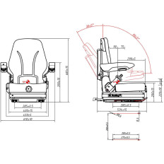 Asiento. Una silla ajustable con reposabrazos y una tira para el tractor. Un asiento de 42x47cm
