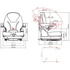 Asiento. Una silla ajustable con reposabrazos y una tira para un tractor. 46x46cm