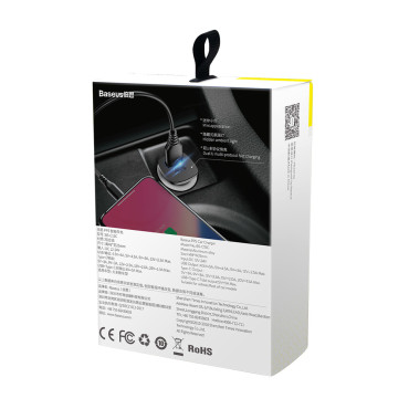 Inteligentni avtomobilski polnilec z 2 USB in USB-C QC PD Black