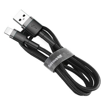 Ισχυρό καλώδιο στο iPhone USB IPLONE - Lightning QC3.0 2.4A 1m Μαύρο και γκρι