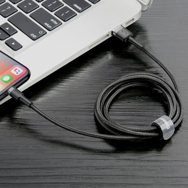 Spēcīgs kabelis iPhone USB iPlone - Zibens QC3.0 2.4A 1m melns un pelēks