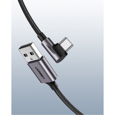 Bočni kabel kabel USB plug - USB-C 1m 3A siva