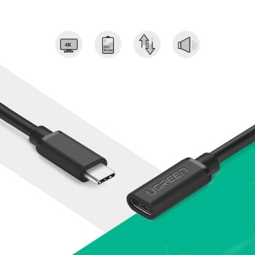 USB-C kabelio prailginimo kabelis 3.1 0.5m juoda