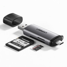 Universal SD Micro SD-kortläsare på USB 3.0 och USB-C 3,0 Grå