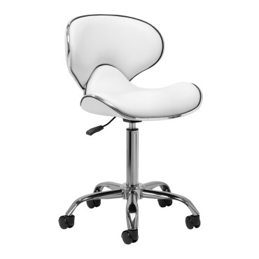 Sgabello cosmetico Gabbiano Q-4599 bianco con seduta in ecopelle — vista laterale