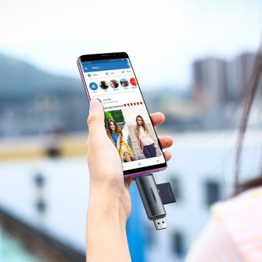Universal SD Micro SD karšu lasītājs USB 3.0 un USB-C 3.0 pelēkā krāsā