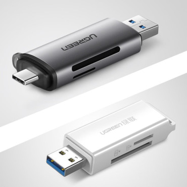 Universal SD Micro SD card reader on USB 3.0 and USB-C 3.0 gray