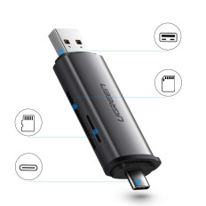 Universal SD Micro SD card reader on USB 3.0 and USB-C 3.0 gray