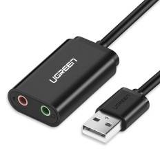 Ulkoinen äänikortti USB-sovitin - 3.5mm Mini Jack 15cm Kaapeli Musta