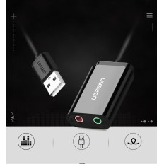 Väline helikaart USB adapter - 3.5mm Mini Jack 15cm kaabel must