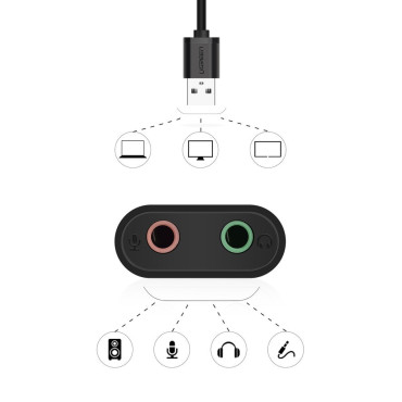 Külső hangkártya USB adapter - 3.5mm Mini Jack 15cm kábel fekete