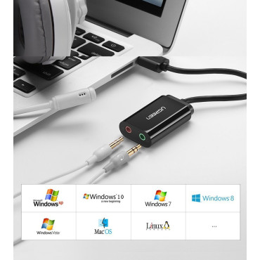 Externá zvuková karta USB adaptér - 3.5mm Mini Jack 15cm kábel čierny