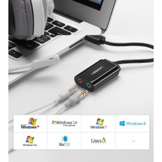 Adaptador USB da placa de som externo - 3.5mm Mini Jack 15cm Cable Black