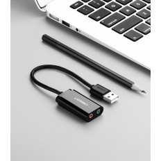 Külső hangkártya USB adapter - 3.5mm Mini Jack 15cm kábel fekete