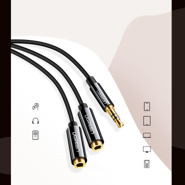 Distributer 2x kabel za slušalke AUX 3.5mm Mini Jack 25cm Black
