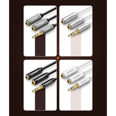 Platintojas 2x AUX ausinių kabelis 3.5mm Mini Jack 25cm juoda