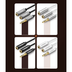 Platintojas 2x AUX ausinių kabelis 3.5mm Mini Jack 25cm juoda