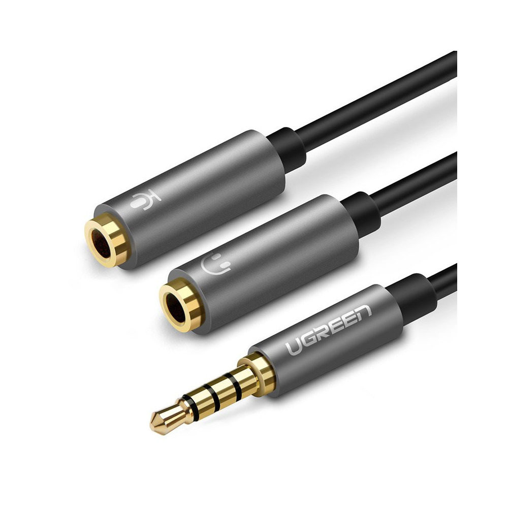 Razdelilnik slušalk 3.5mm Mini Jack Aux + stereo mikrofon 20cm srebro