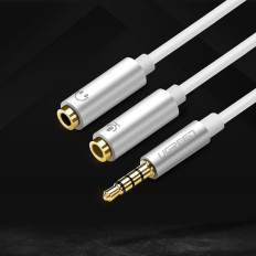 Razdelilnik slušalk 3.5mm Mini Jack Aux + stereo mikrofon 20cm srebro