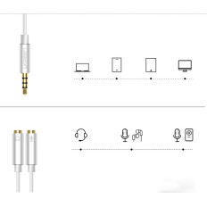 Hörlurs distributör 3.5mm Mini Jack Aux + stereomikrofon 20cm silver