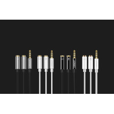 Razdelilnik slušalk 3.5mm Mini Jack Aux + stereo mikrofon 20cm srebro