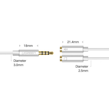 Kõrvaklappide edasimüüja 3.5mm Mini Jack Aux + stereomikrofon 20cm hõbe