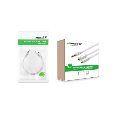 Razdelilnik slušalk 3.5mm Mini Jack Aux + stereo mikrofon 20cm srebro