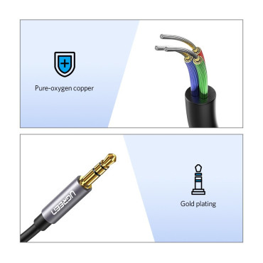 Kabelkabelforlængerkabel AUX-hovedtelefon 3.5mm Mini jack 1m sølv