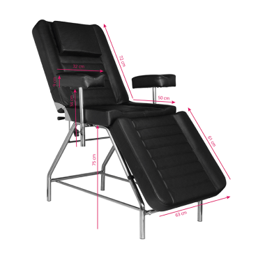 Fauteuil de tatouage Pro Ink 602 Noir — vue latérale