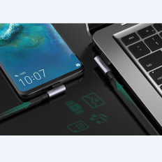 Leņķveida kabeļu vads USB (USB-C Quick Charge 3.0 0.5m pelēks
