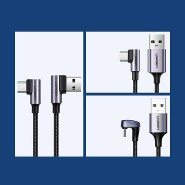 Leņķveida kabeļu vads USB (USB-C Quick Charge 3.0 0.5m pelēks