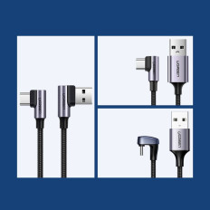 Leņķveida kabeļu vads USB (USB-C Quick Charge 3.0 0.5m pelēks