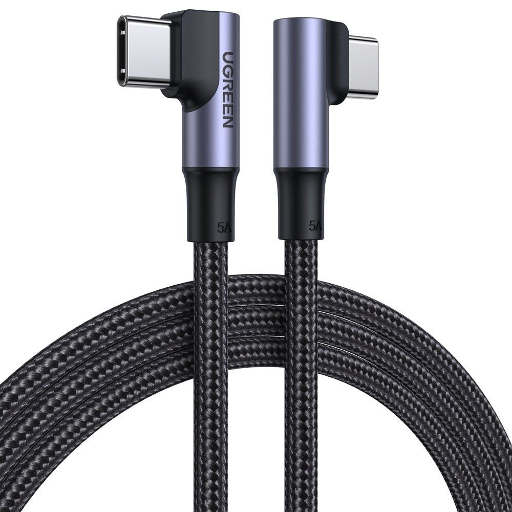 Kulmakaapeli lanka USB-C-nopealla latauksella Pd 100W 1m musta