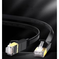 Flat PatchCord Cable LAN-kabel LAN STP RJ45 CAT 7 10Gbps 3m svart