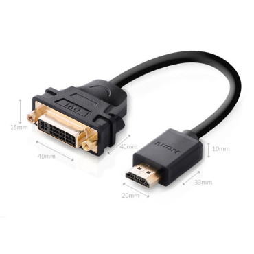 Kabel Cord Adapter Adapter DVI Female - HDMI Heren 22cm Zwart
