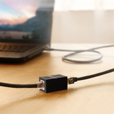 Tinklo jungties tinklo kabelių jungtis Ethernet RJ45 10Gbps juoda