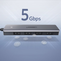 HUB USB-C Separator - 4x USB 3.2 Med grå POWER PORT GRAY