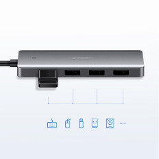 Διαχωριστής USB-C HUB - 4x USB 3.2 με γκρι γρίξ