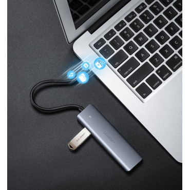HUB USB-C Separator - 4x USB 3.2 szürke Power Port szürke