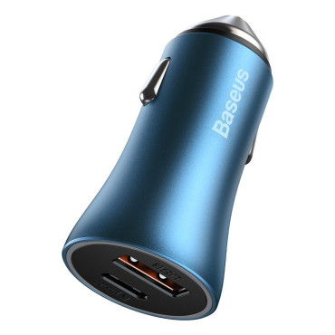Carregador de carro rápido 40W PD QC USB-C / USB + cabo para iPhone Blue
