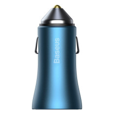 Carregador de carro rápido 40W PD QC USB-C / USB + cabo para iPhone Blue