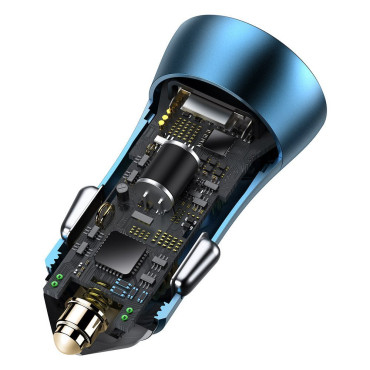 Carregador de carro rápido 40W PD QC USB-C / USB + cabo para iPhone Blue