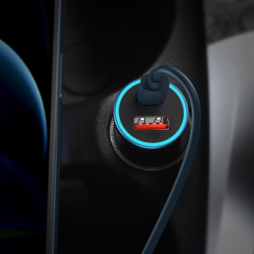 Rýchle auto nabíjačka 40W PD QC USB-C / USB + Kábel pre iPhone BLUE