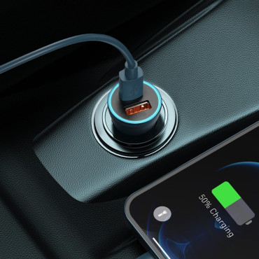 Carregador de carro rápido 40W PD QC USB-C / USB + cabo para iPhone Blue