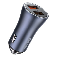 Carregador de carro rápido 2x USB 40W QC SCP FCP AFC + Cabo Cinzento USB-C
