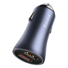 Carregador de carro rápido 2x USB 40W QC SCP FCP AFC + Cabo Cinzento USB-C