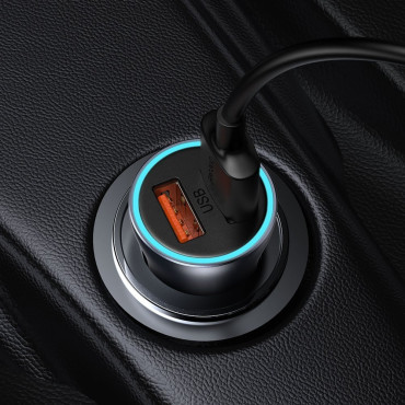 Carregador de carro rápido 2x USB 40W QC SCP FCP AFC + Cabo Cinzento USB-C