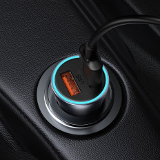 Carregador de carro rápido 2x USB 40W QC SCP FCP AFC + Cabo Cinzento USB-C